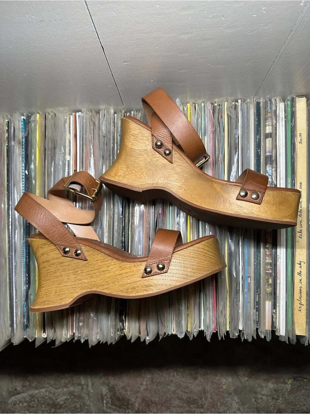 Schutz Women's tan Platform Wedge Sandals with Ankle Strap